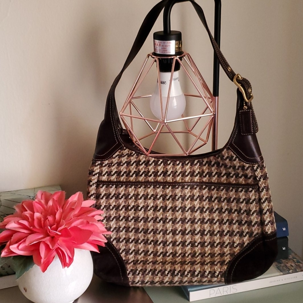 Coach leather and tweed hobo bag